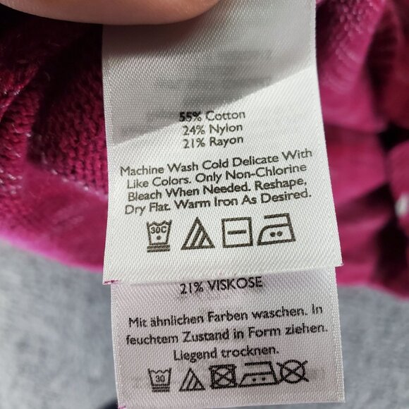 Eddie Bauer Sweater Womens Large Pink Striped Cotton Blend V-Neck Pullover - Picture 3 of 8